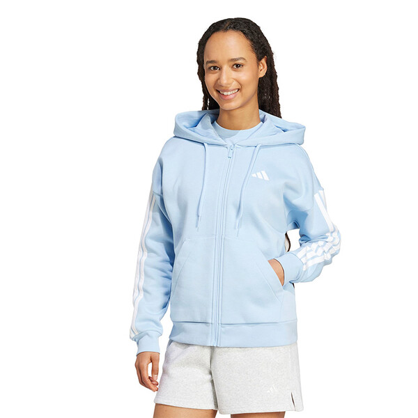 adidas 3 Stripes Fleece Full Zip Hoodie (W) (Glow Blue)